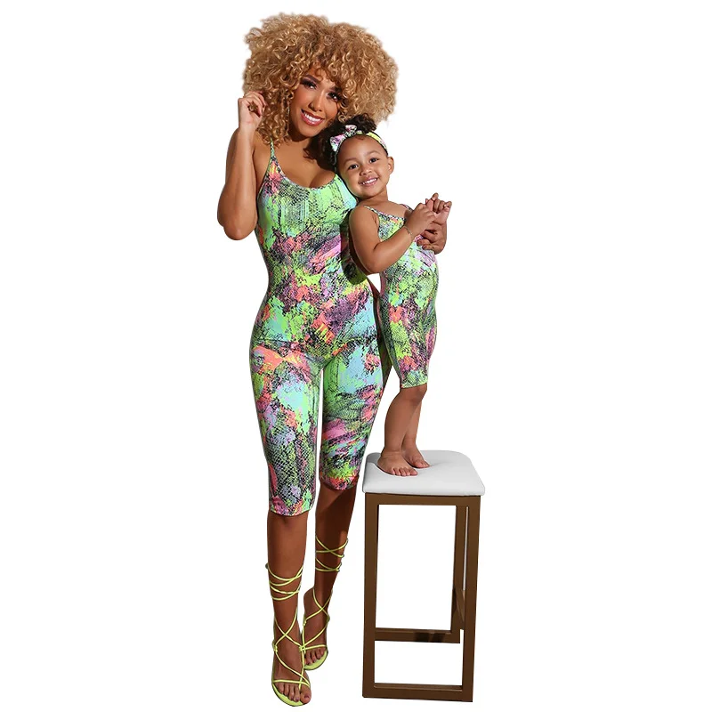 Family matching mother daughter Solid color parent-child outfit one piece jumpsuit Parent-Child Wear