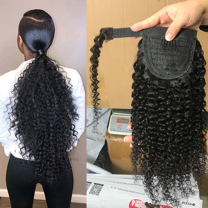 Cuticle Aligned Indian wrap ponytail human, kinky curly ponytail human, wrap around ponytail human hair