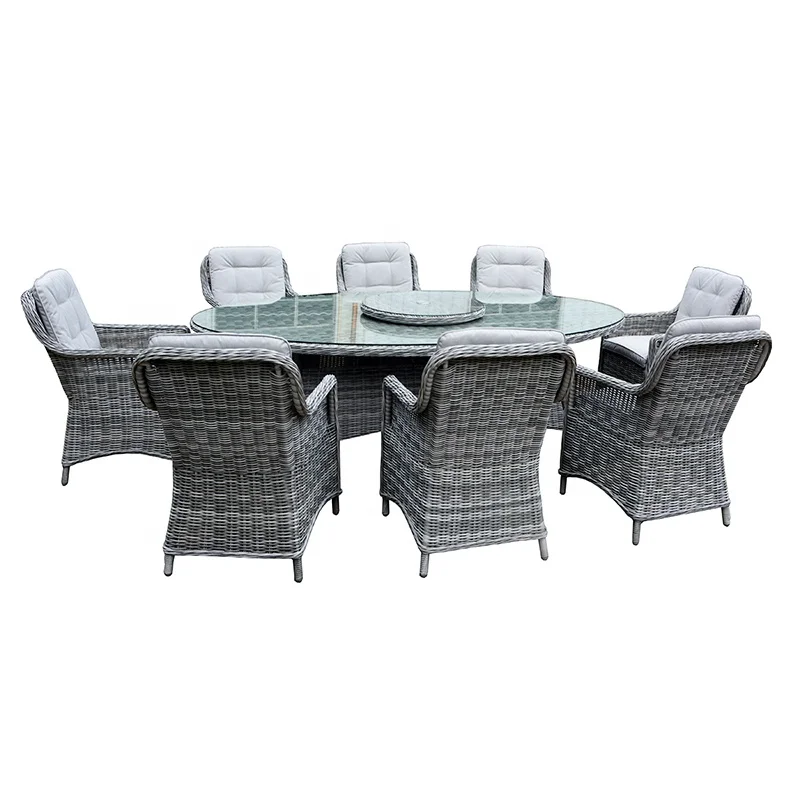 Outdoor garden furniture rattan wicker 8 seat dining set with ice bucket oval table and chairs