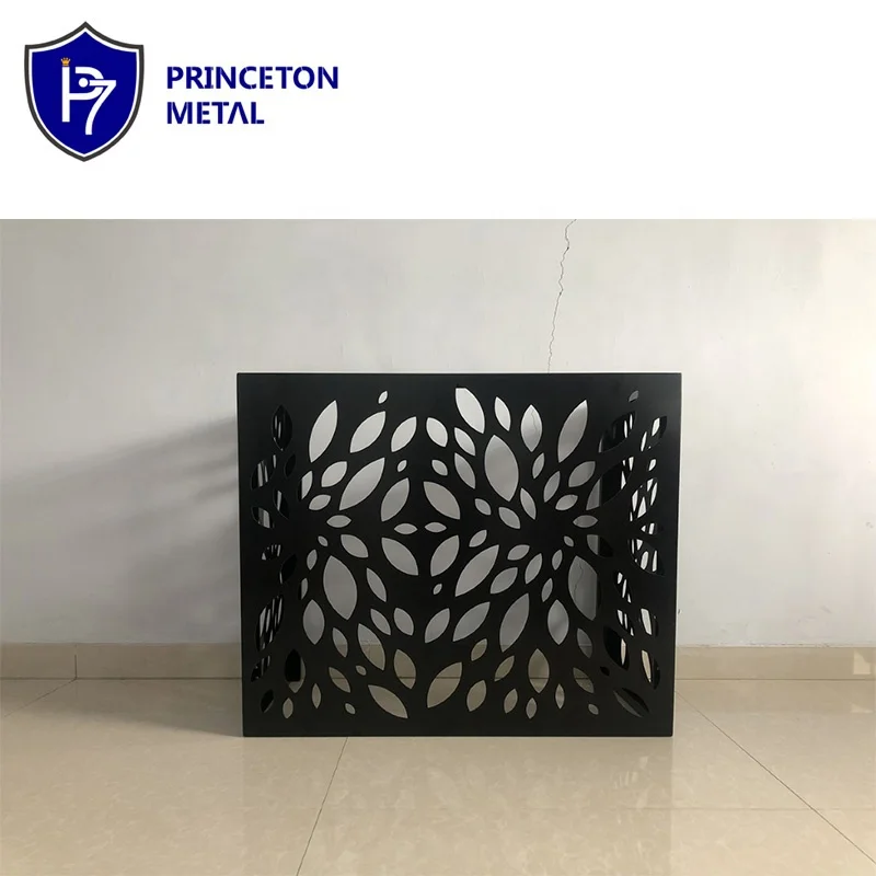 Metal privacy wall outdoor decorative protecting hood black aluminum Laser cut screen air conditioner cover