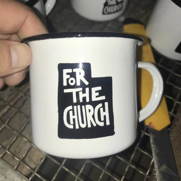 Custom logo printing steel enamel mug sublimation white enamel camping mug wholesale enamel metal coffee mug