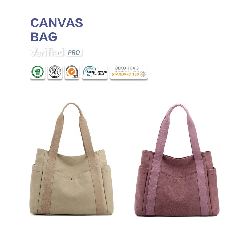 Huahao fashion design handles natural canvas cotton tote bags with zipper pockets