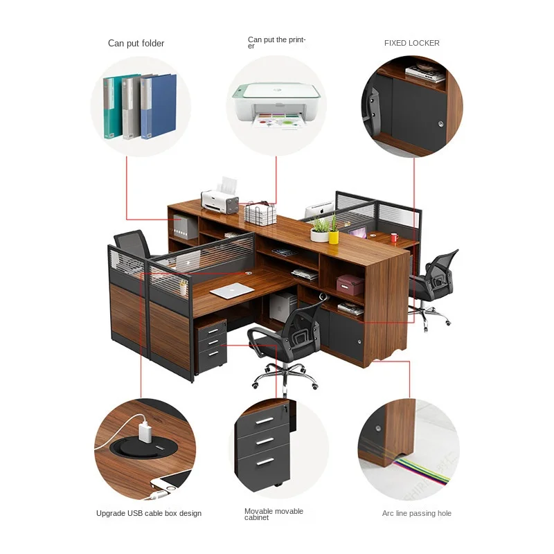 Modern Commercial Two-Person Staff Office Desk Extendable Wooden Computer Cubicle Workstation