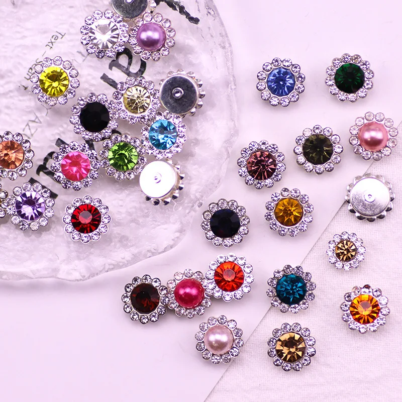 Factory 12mm Sun Flower Button Sewn Floral Decoration Strass Sew On Stone Colorful Button Accessory Flower Claw Cup Rhinestones