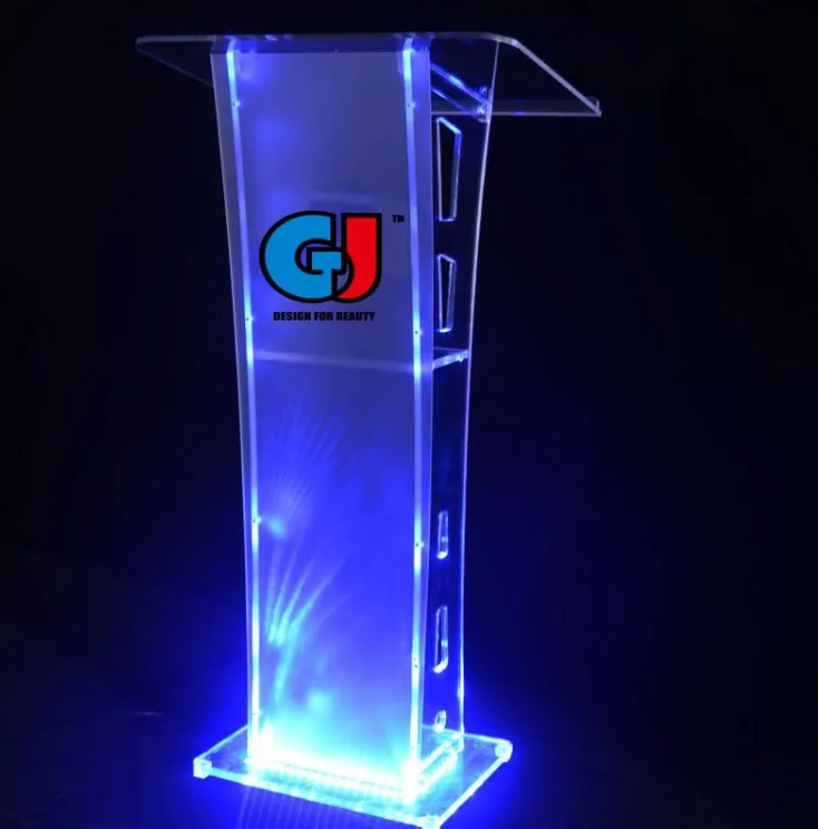 Modern Assembly Detachable Clear Acrylic Church Pulpit Lectern Podium with Led Light Floor Standing For Sale