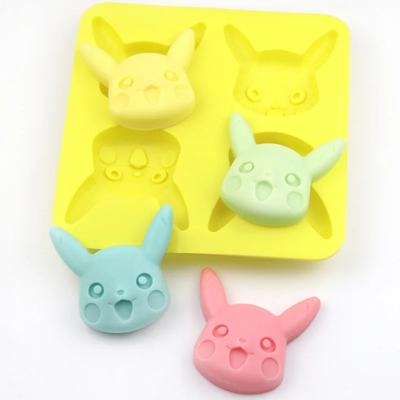 New Arrival Wholesale 4 Cavities Silicone DIY Mousse Cake Mold Pikachu Ice Cube Tray Chocolate Cookie Soap Baking Moulds