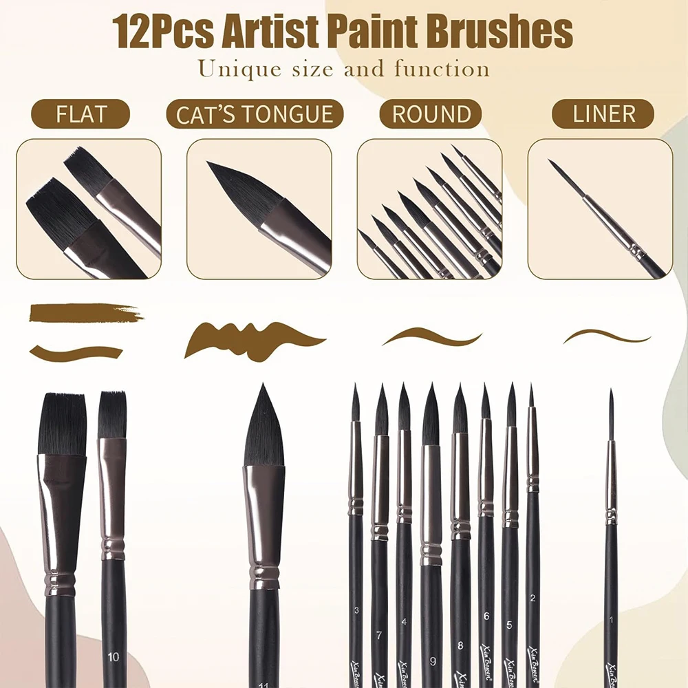 Xin Bowen artist brush Gun black copper tube nylon hair paintbrush quality watercolor oil painting artist brush set