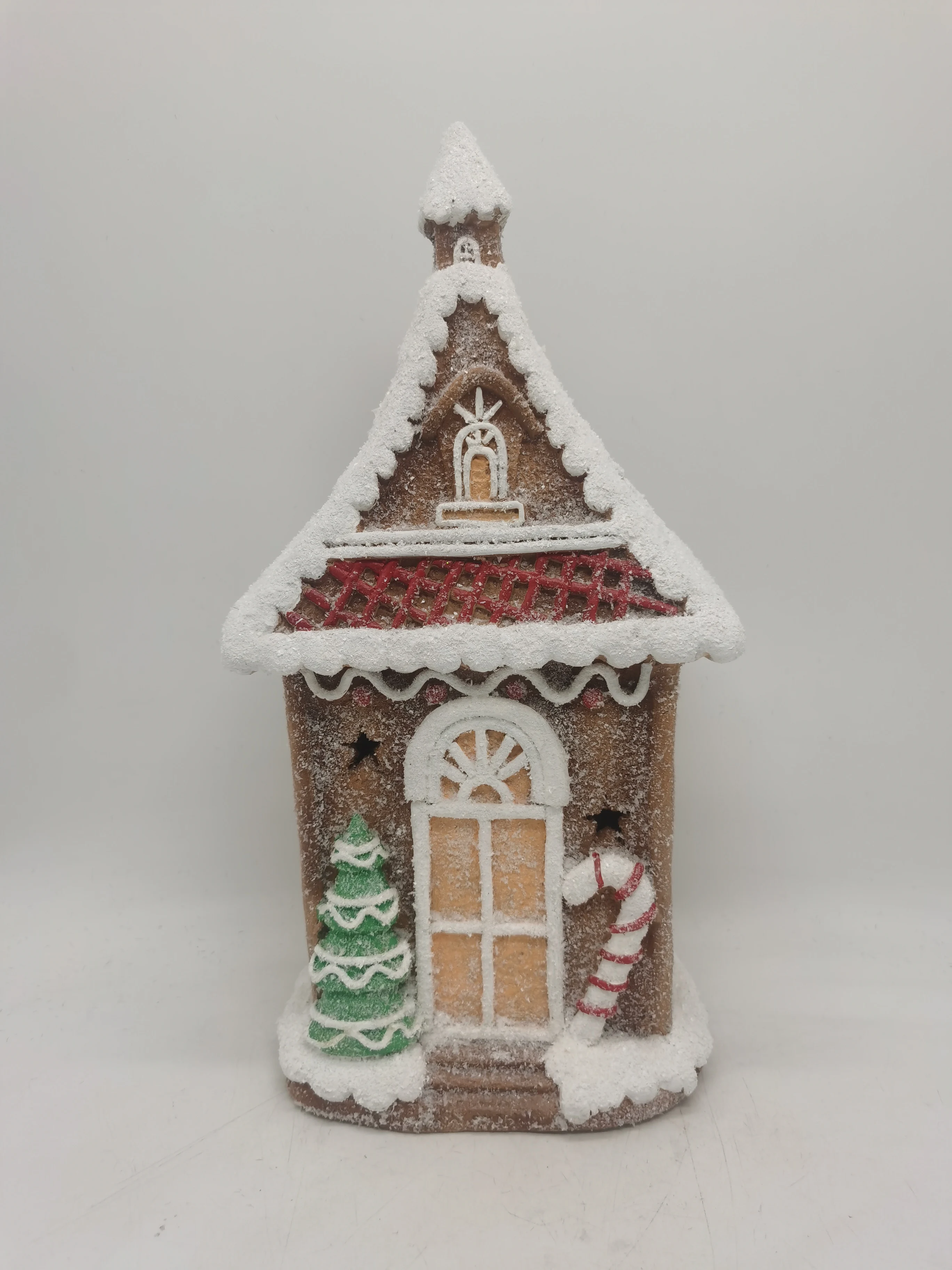 MGO Polystone Polyresin Resin Gingerbread Christmas Xmas House Deco with LED 3*AAA Battery Needed
