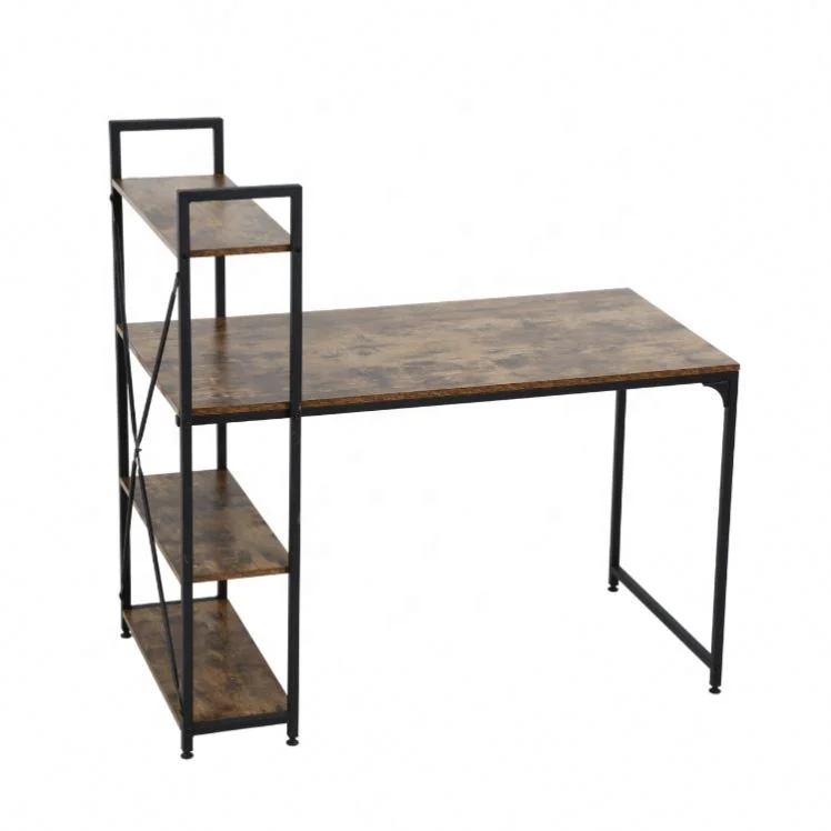 Computer Desk with Shelves, Modern Office Desk with 4-Tier Shelf, Durable Working Desk for Home, Bedroom, Office