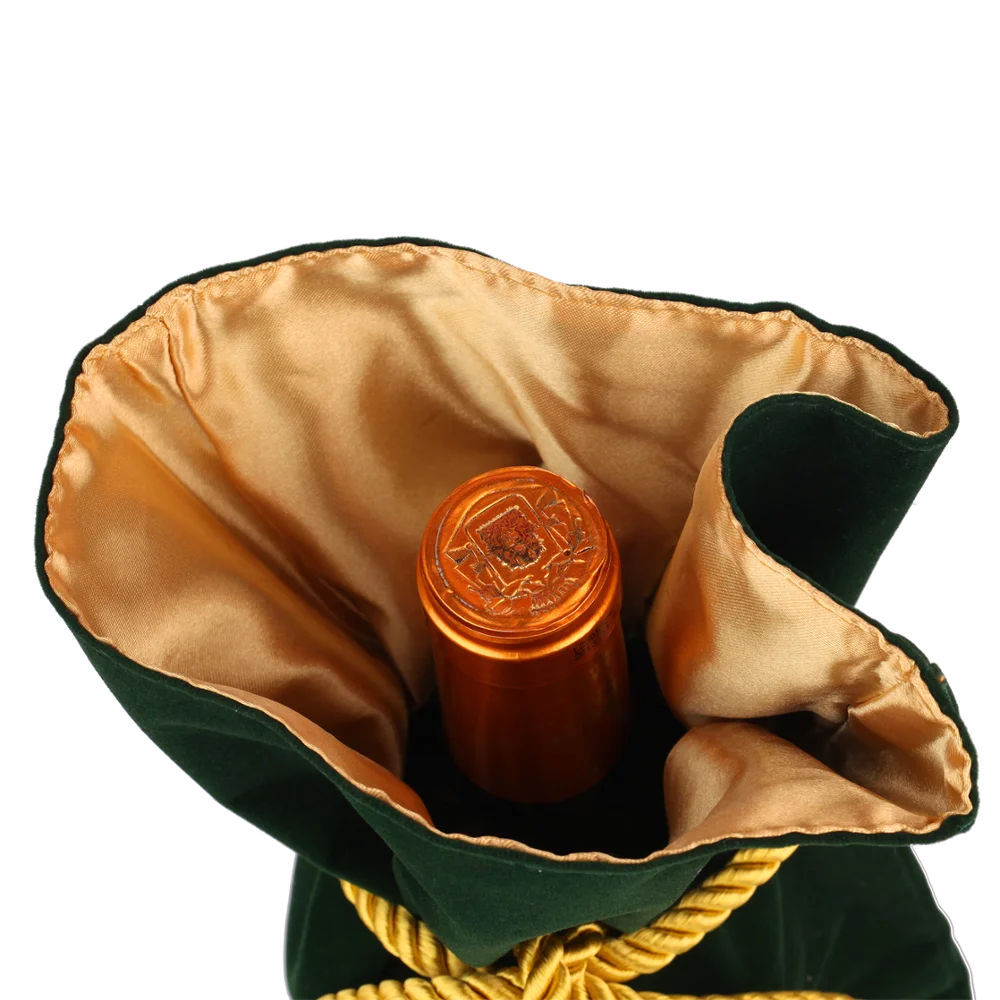 Custom luxury wine velvet bag pouch with tassel and embroidery logo for wine bottle