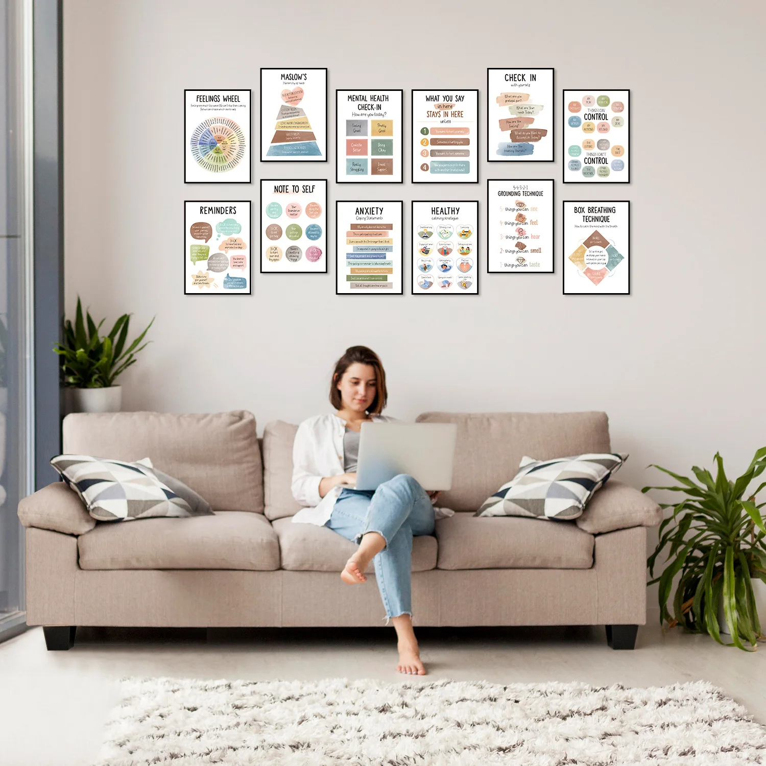 Mental health poster Therapy counseling room Decorative painting School counselor supplies Emotional regulation wall chart