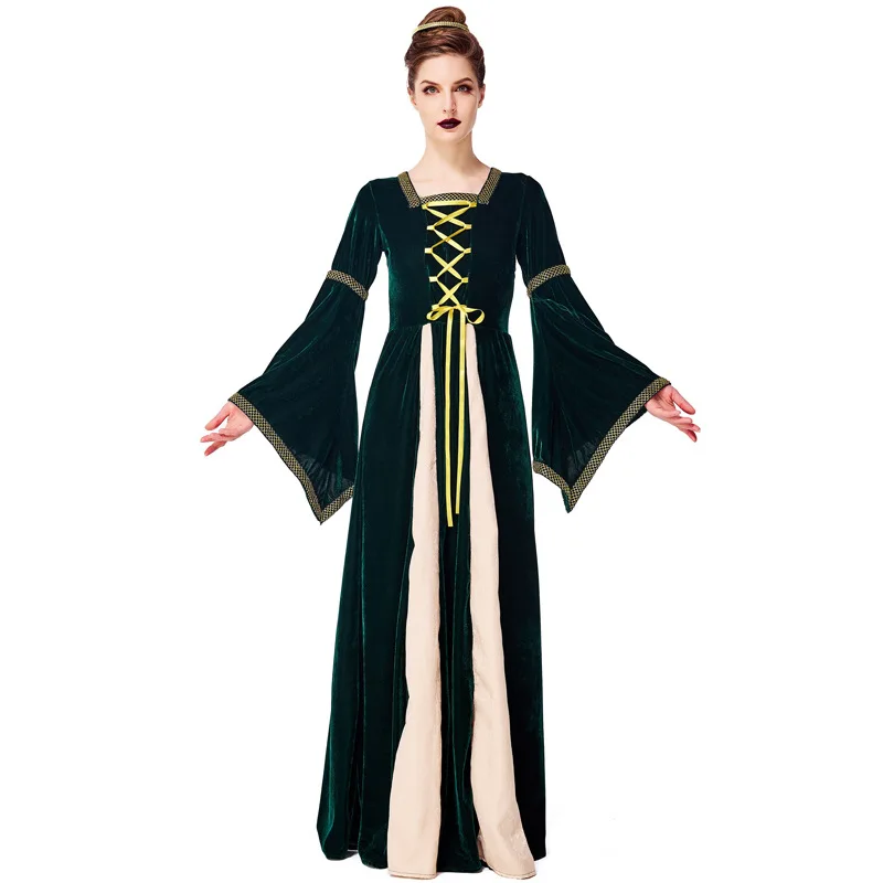 European medieval costume retro dark green aristocratic court dress Halloween costume adult stage performance costume