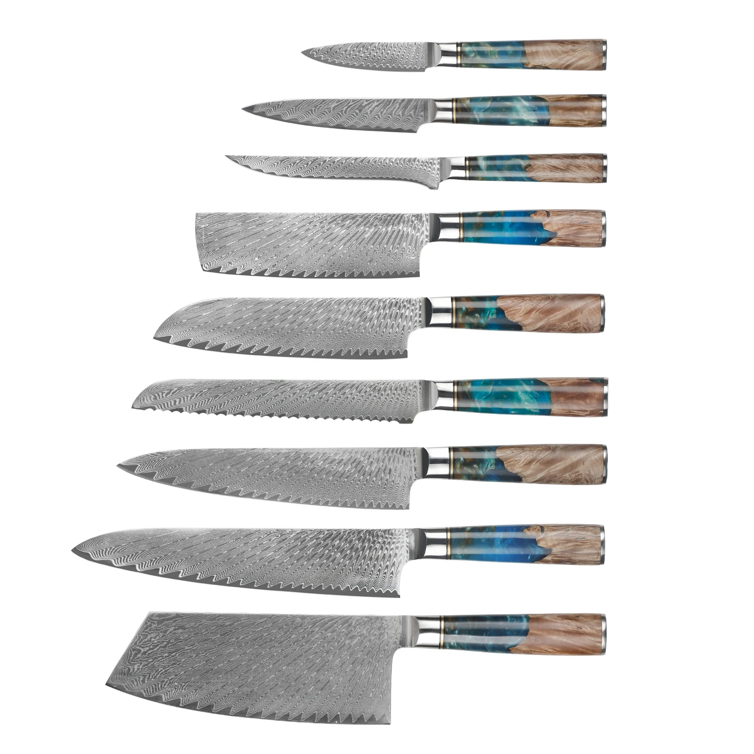 Chef Cooking VG10 67layers Japanese Kitchen Knives Damascus Knife Set Blue Resin Handle Damascus Steel Knife