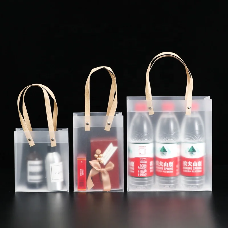 Frosted PP handbag transparent square bottom shopping plastic packaging bag  PVC gift bag customized logo