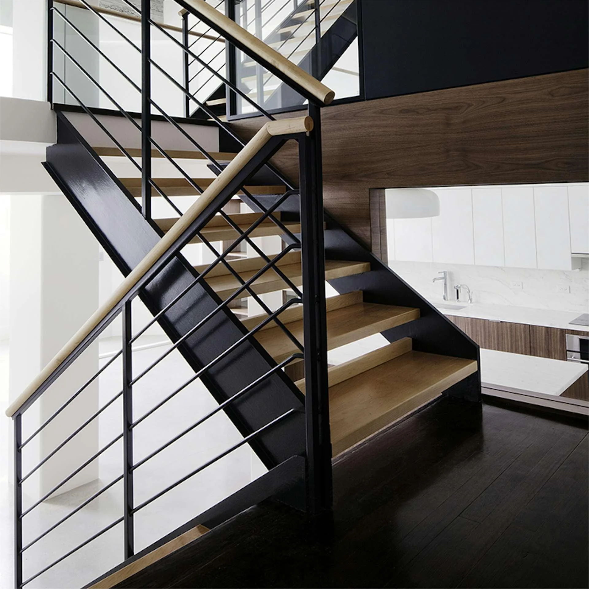 Wooden Staircase Glass railings Modern Design House for Steel Floating Interior Stair Factory Sale Solid  Straight Stairs