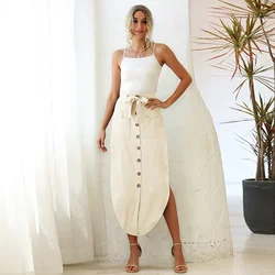 Модная популярная однотонная элегантная Асимметричная Однотонная юбка с лямками и карманами для женщин