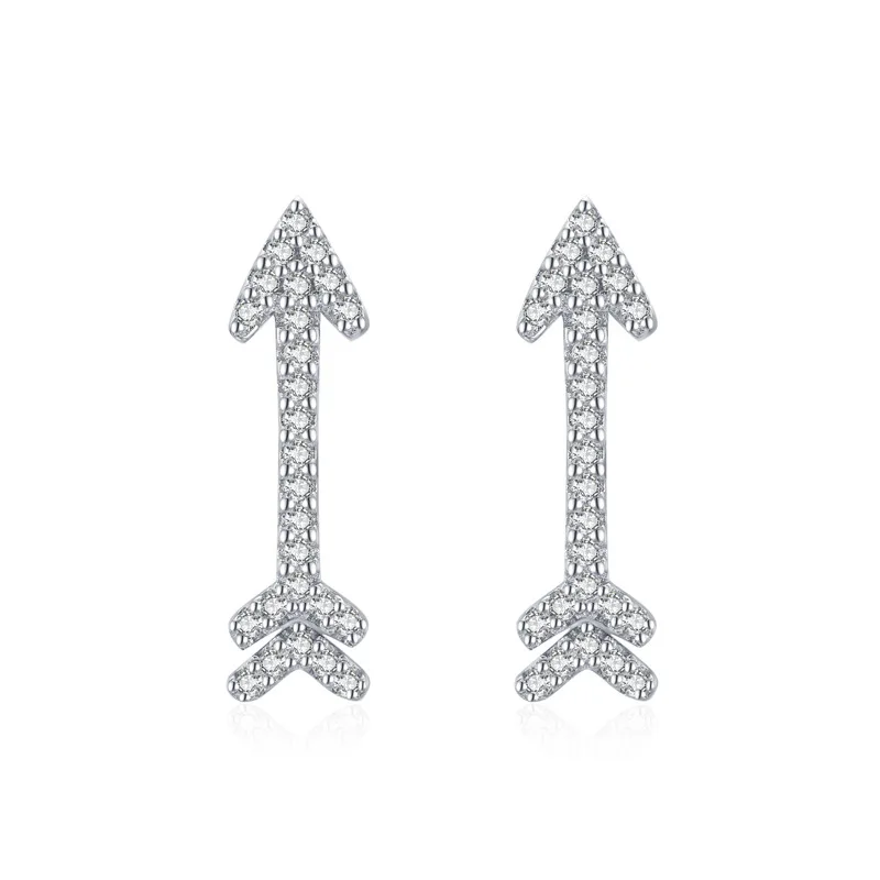 Geometric Fashion Arrow 925 Sterling Silver Stud Earrings With Sparkling CZ For Women Girls Party Accessories Jewelry