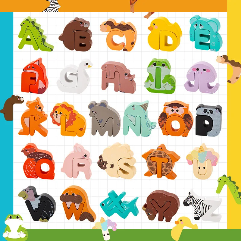 factory price colorful animal shape letters blocks alphabet wooden building blocks early education puzzle toys