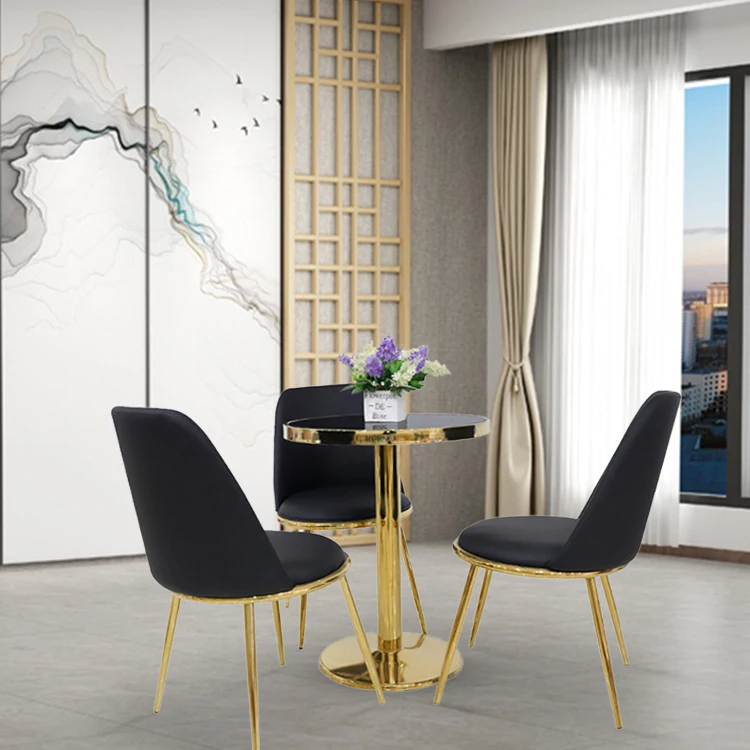 Luxury Home Furniture Dining Room Design Tempered Black Glass Circle Top Dinning Table Dining Table Set