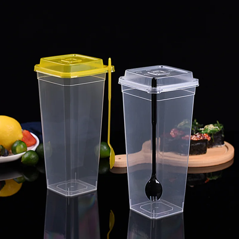 Hot cold drink cup with lid clear smoothie packaging cup large capacity plastic disposable cups with lid