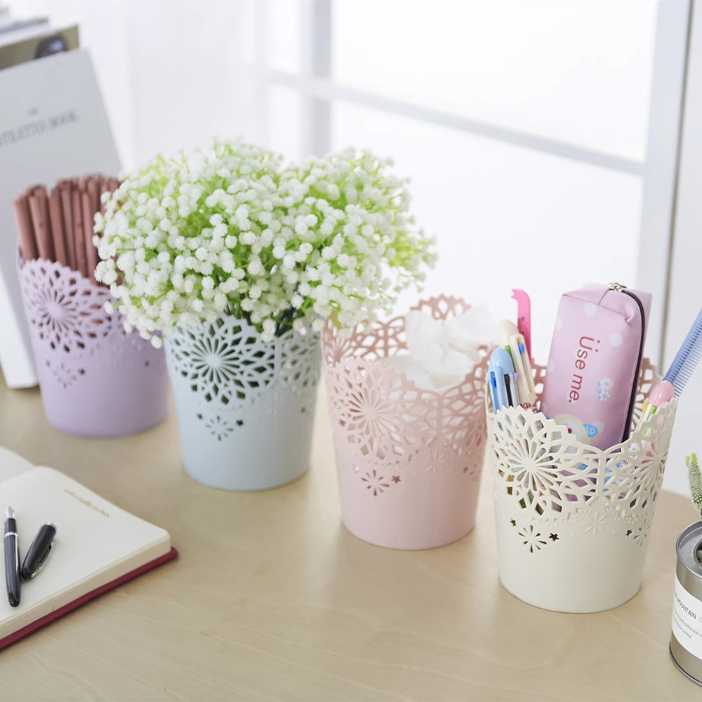 Plastics household products flower shaped Sundries basket plastic flower pot office mini desktop Storage bucket