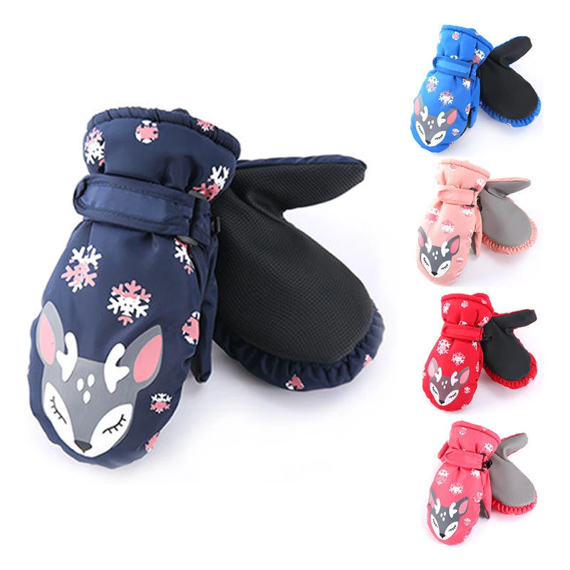 New Kids Winter Outdoor Cute Cartoon Snowflake Deer Warm Cold Protection Winter Gloves Ski Gloves