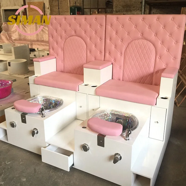Siman 2024 Hot Sale Pedicure Chair Double Seat Pink Beauty Nail Salon Equipment Pipeless Whirlpool Massage Foot Spa Manicure