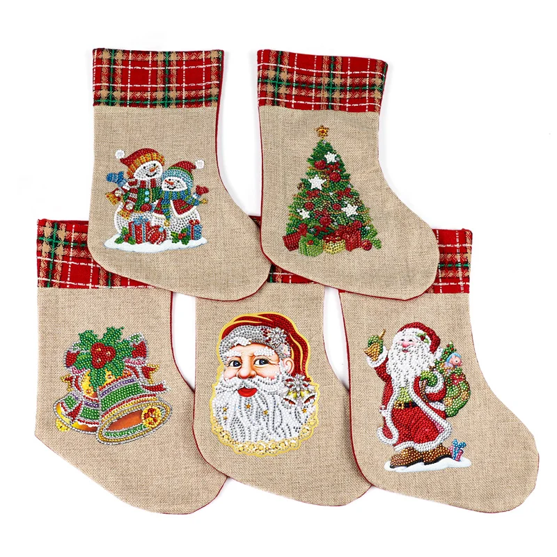 Рождественские декоративные украшения на заказ, льняные рождественские аксессуары, чулки «сделай сам», алмазная живопись, рождественские носки