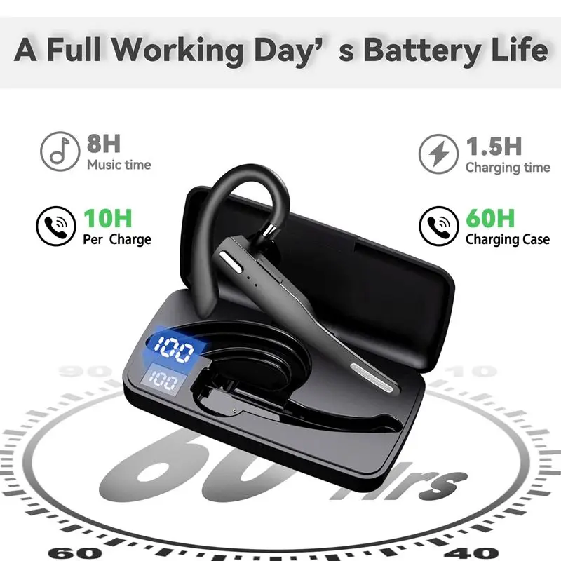 YYK-525 Single Ear Headset Wireless Ear Hook Earpiece Hands-Free HD Call Headphone Earphone with Mic for Driving Business Office