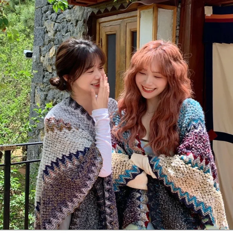 Women Traditional Retro Winter Vintage Poncho Capes Blanket Cardigan Coat Scarf Wrap Tassel Warm Shawl