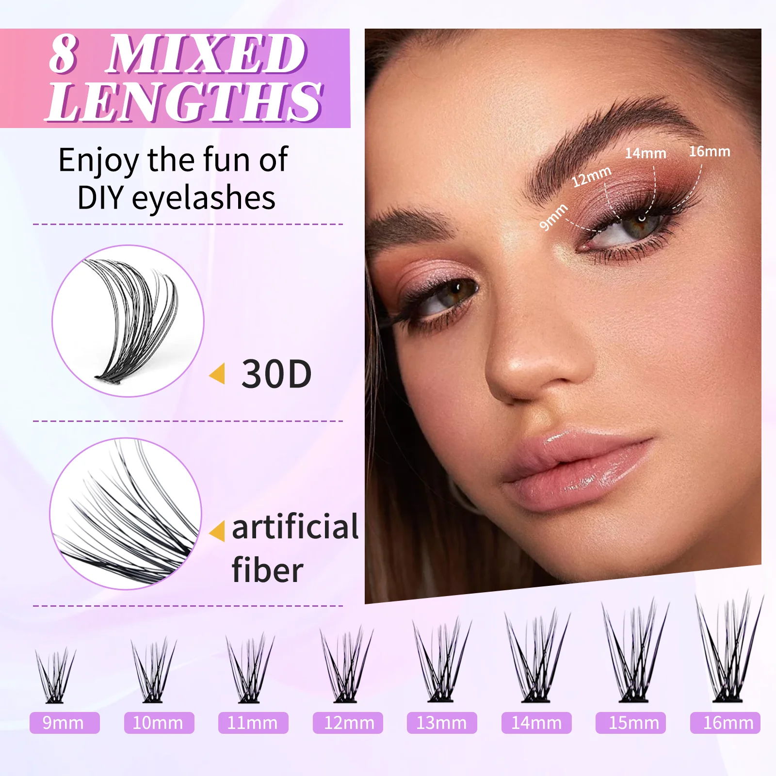 ALIVER 240pcs 30D Mix 9-16mm D Curl Lash Clusters DIY Lash Extensions Private Label Individual Lashes Clusters Eyelash Extension