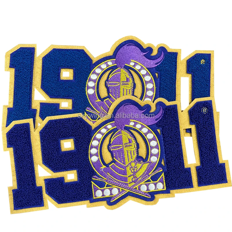 Синель номер 1911 в фиолетовом и золотом братстве Omega Phi Psi Knight Soror вышитый Железный патч для мужчин толстовки