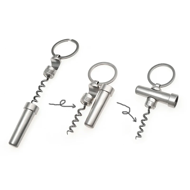 Portable Creative Zinc Alloy Bottle Opener Keychain 3In1 Outdoor Wine Beer Can Opener Wood Corkscrew Kitchen Tools
