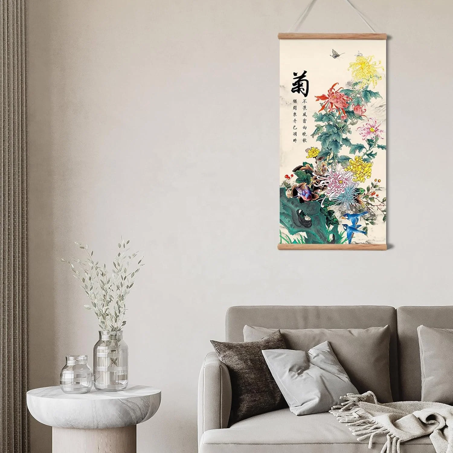 Chinese Traditional Plum Blossom Chrysanthemum Bamboo Orchid Painting Wooden Hanging Wall Art Scroll Decoration for Room