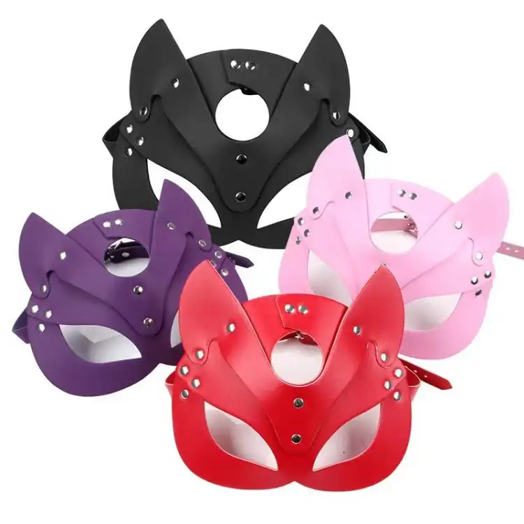 Wholesale Leather Metal Rivet  SM Half Face Fox Style  Blindfold Masquerade Ball Fancy Adjustable Women Sexy
