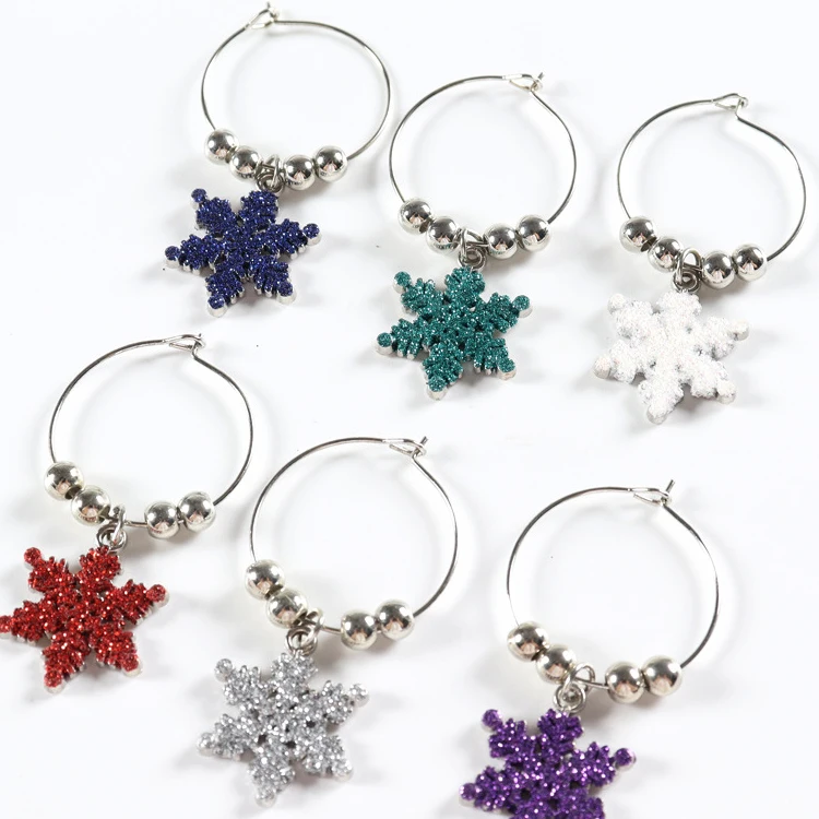 Wholesale Custom wine cup rings six color Personalized Wine Glass Charms rings Set pendant for gift and bar