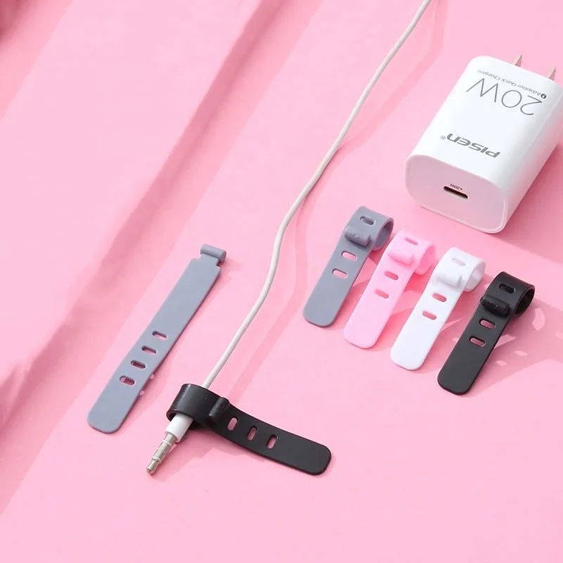 Hot Selling Simple Soft Silicone Data Cable 7-8CM Charging Cable Protection Ribbon 3 4 5 Holes Cable Organizer