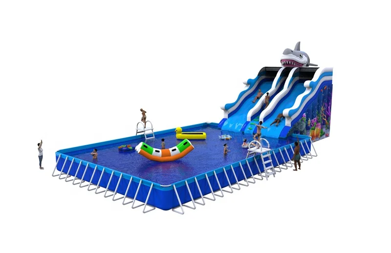 Outdoor PVC Inflatable Mobile Shark water slide park for kids and adult on sale