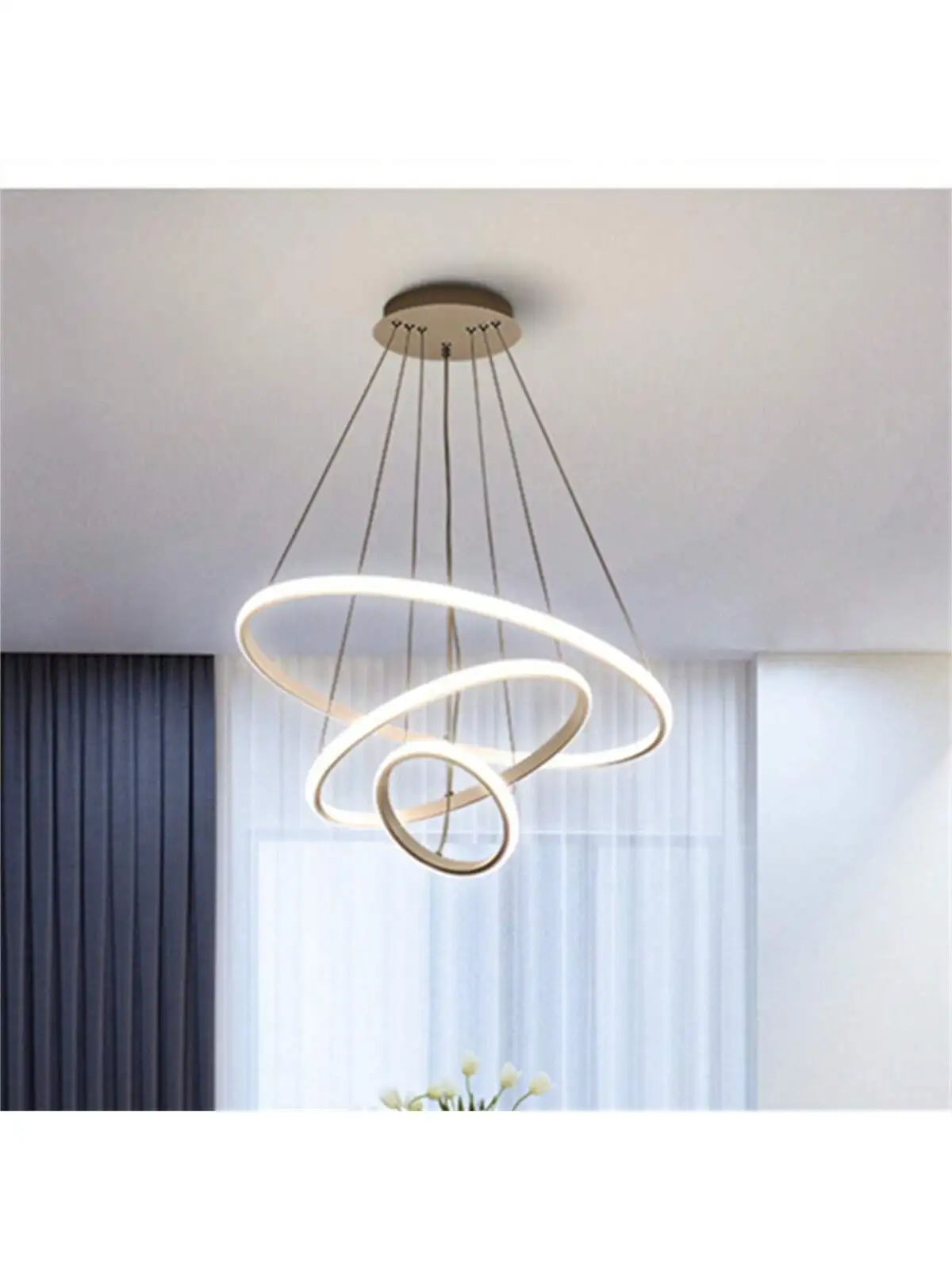 Modern Led Chandelier 3 Rings 20+30+40CM,110V/220V Gold/Black Large Chandelier Color Changes
