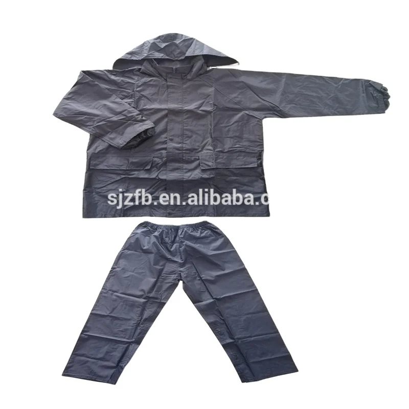 Good quality polyester coated pvc hood rainsuit with reflective tape, waterproof suit