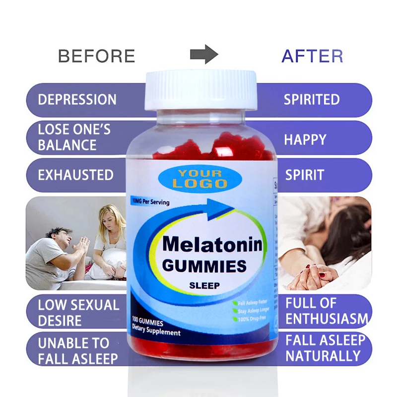Wholesale Sleep Deep Aid Melatonina/Melatonin Gummies Candy With Vitamin B6 Hemp Oil Ashwagandha L-theanine 5-HTP