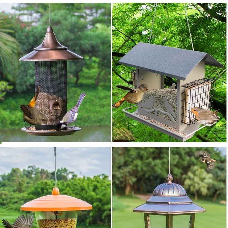 Easy Operation Feed Trough Outdoor Garden Transparent Bird Feeder Metal