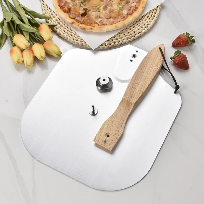 pizza cutter accessories tools Folding metal pizza peel set aluminum pizza paddle shovel with wooden handle