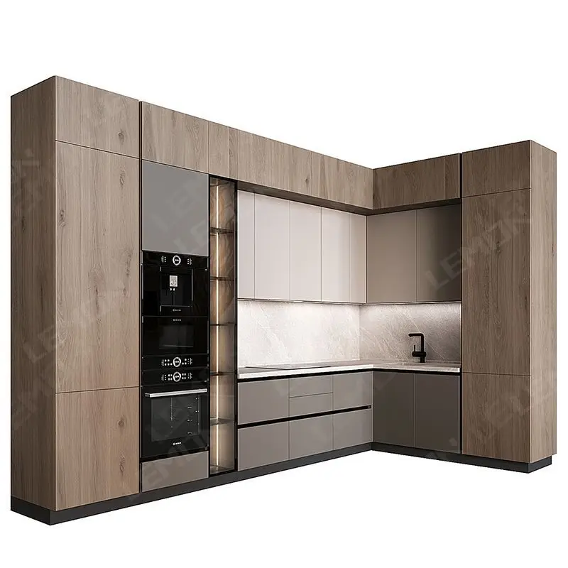 The latest modern design in 2024 gray glossy kitchen cabinet modern designs kitchen cabinets made in china