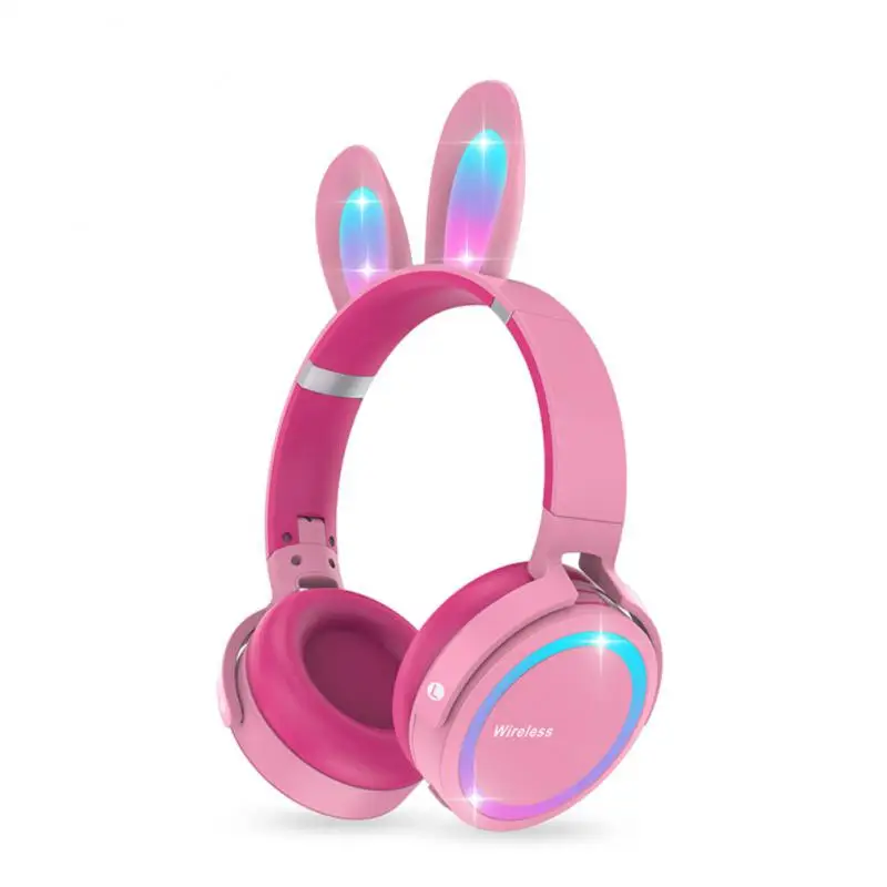 Cute Wireless Gamer Girls Helmet With Mic LED Light Compatible Stereo Music Big Rabbit Ears Headset Headphones