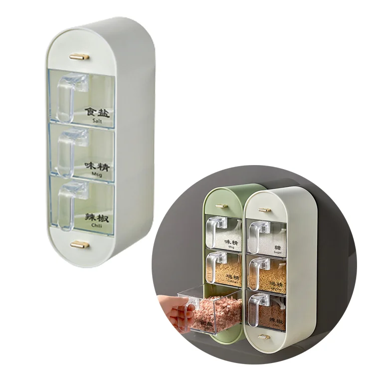 3 Layer Transparent Punch-free Wall Mounted Seasoning Combination Box Spice Rack Storage Organizer