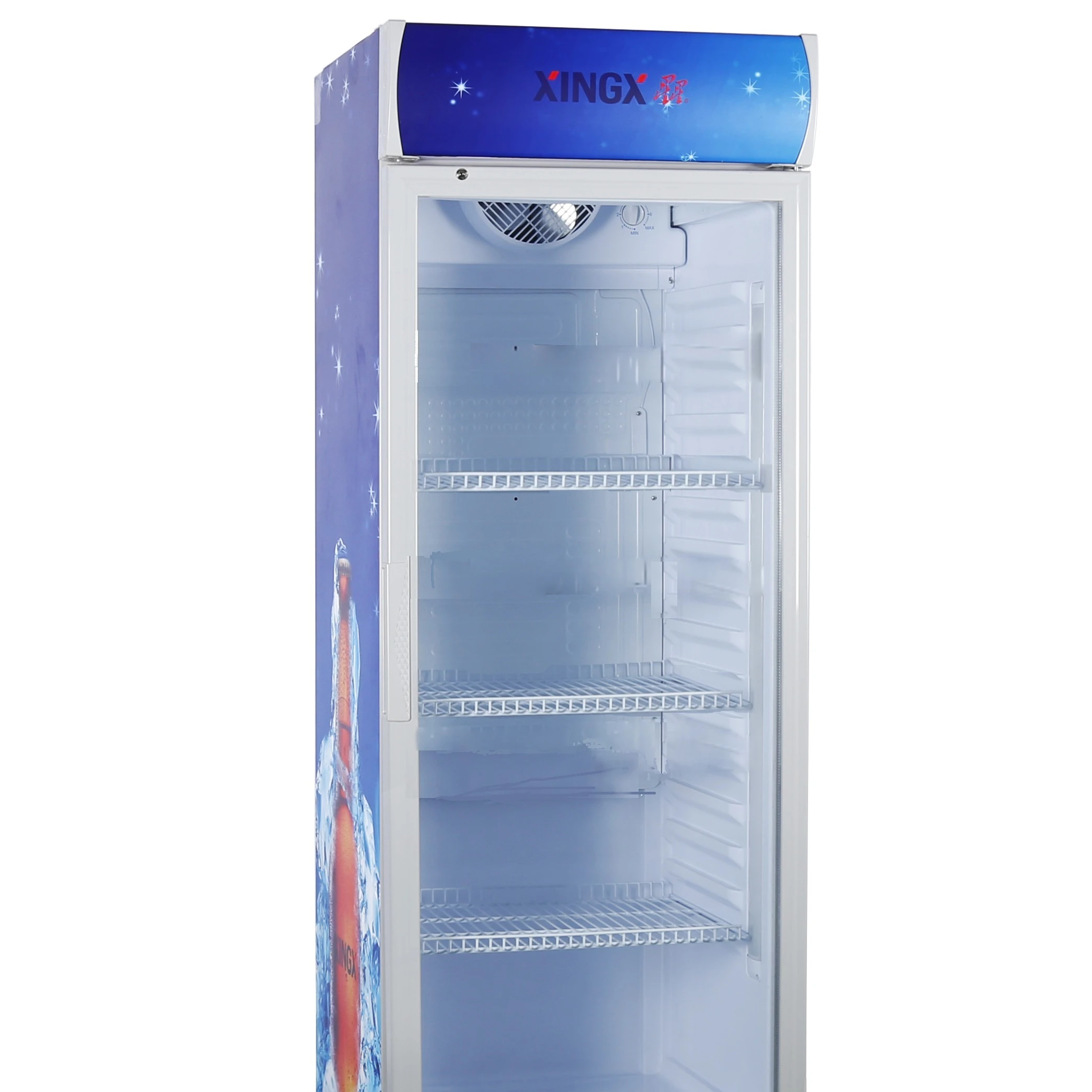 XLS-180FG Upright Glass Door Cooler Beverage Cooler Commercial Display Fridge Static Fan Front Air Blowing Design
