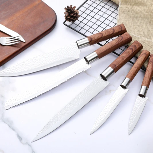 
High Quality Wholesale Kitchen Wood Grain Handle Freezing Point 5 piece Knives kitchen knives set 