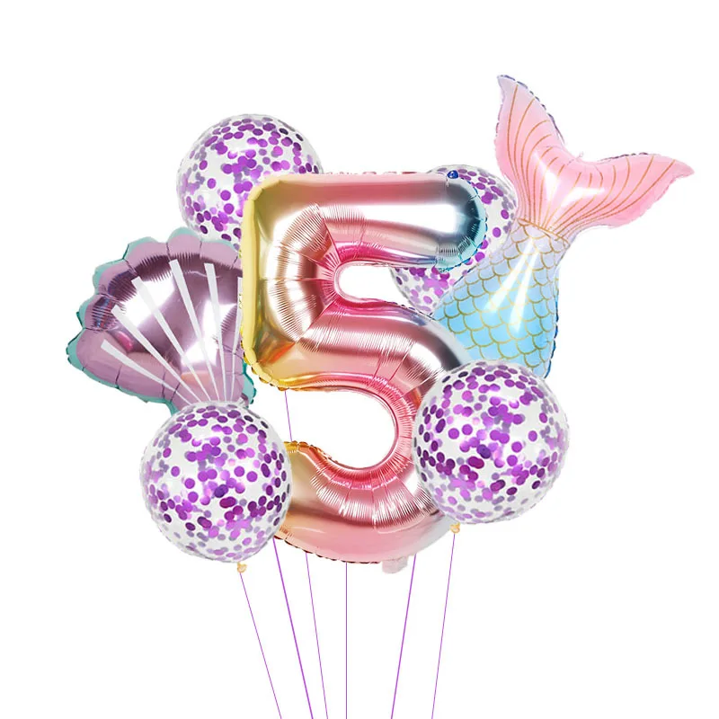 32inch Mermaid Digital Birthday Aluminum Film Balloons Baby Girl Pink Air Balloons Birthday Party Decor Kids Toys Unisex Set 60g