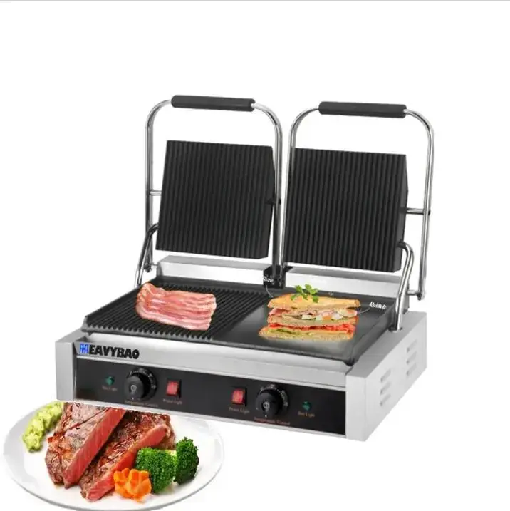 Heavybao Professional Table Top Stainless Steel Electric Grill Panini Press Machine Commercial Griddle Machine